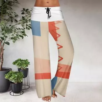 Женские повседневные брюки с широкими штанинами, эластичным поясом на кулиске, цветовой блок, с цветочным принтом L