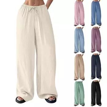 Женские повседневные брюки с широкими штанинами, на талии, с завязками, с текстурным карманом, весна-лето L бежевый