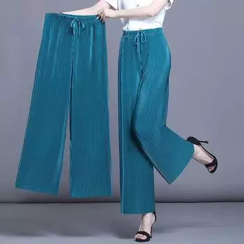 Женские повседневные брюки с высокой талией и широкими штанинами, плиссированные, с 9-точечным кроем S чёрный