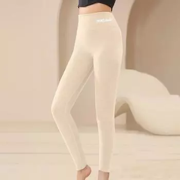 Женские повседневные брюки с высокой талией, однотонные леггинсы, длинные брюки для бега зимой и осенью L бежевый