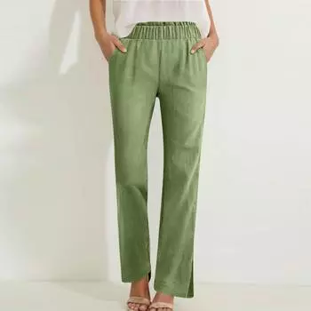 Женские повседневные брюки с высокой талией, однотонные, длинные, для тренировок L армия зеленый