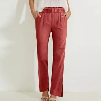 Женские повседневные брюки с высокой талией, однотонные, длинные, для тренировок L винный