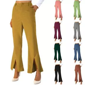 Женские повседневные брюки с высокой талией, однотонные вельветовые свободные открытые брюки, повседневные удобные брюки 2XL