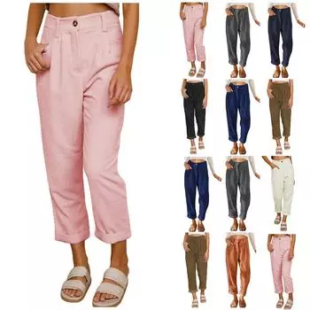 Женские повседневные брюки с высокой талией, однотонные вельветовые свободные брюки прямого кроя, женские брюки M