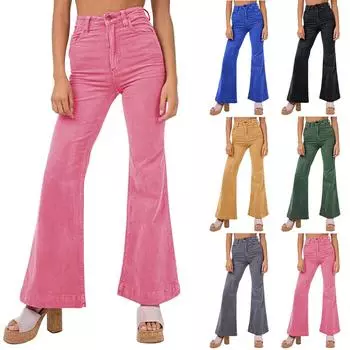 Женские повседневные брюки с высокой талией, однотонные свободные прямые брюки, женские брюки L чёрный