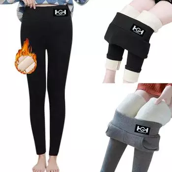 Женские повседневные брюки с высокой талией, однотонные флисовые термолеггинсы, зимние длинные флисовые брюки для бега из плюша L чёрный