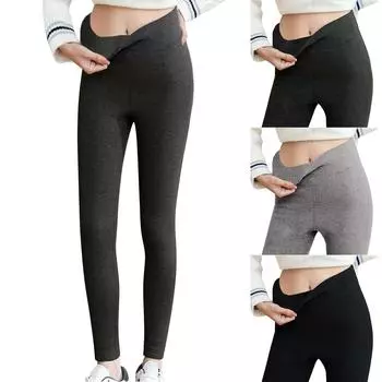 Женские повседневные брюки с высокой талией, однотонные флисовые термолеггинсы, зимние длинные флисовые брюки для бега из плюша L чёрный