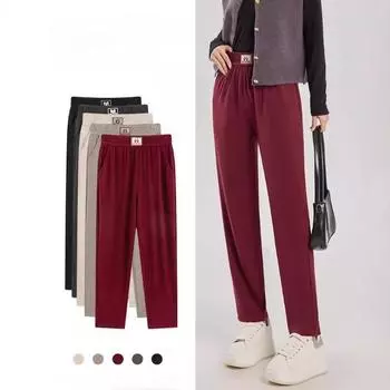 Женские повседневные брюки с высокой талией, однотонные, большого размера, свободные, прямые, осенние брюки M бежевый