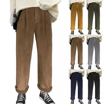 Женские повседневные брюки с высокой талией, однотонные вельветовые свободные прямые брюки для женщин S хаки