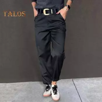 Женские повседневные брюки с высокой талией, однотонные свободные брюки с карманами, универсальный стиль, костюмные брюки 2XL чёрный