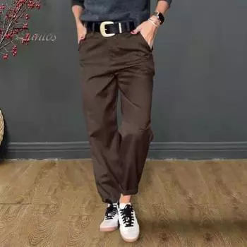 Женские повседневные брюки с высокой талией, однотонные свободные брюки с карманами, универсальный стиль, костюмные брюки 3XL серый