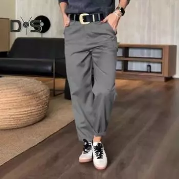 Женские повседневные брюки с высокой талией, однотонные свободные брюки с карманами, универсальный стиль, костюмные брюки XL серый