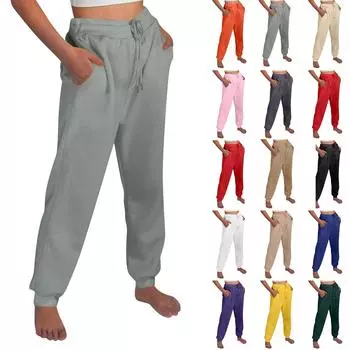 Женские повседневные брюки с высокой талией, поясом, спортивными брюками и карманами L бежевый