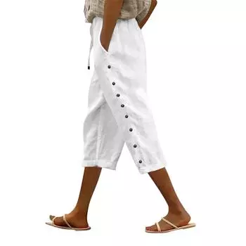 Женские повседневные брюки с застежкой сбоку, модные, мешковатые, с эластичной талией, прямые, удобные брюки с карманом XL белый