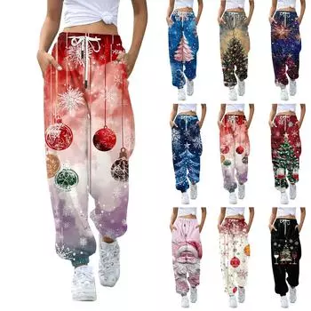 Женские повседневные брюки с завязками на резинке и рождественским принтом, спортивные штаны L фиолетовый