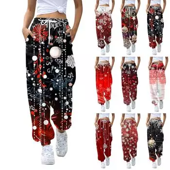 Женские повседневные брюки с завязками на резинке и рождественским принтом, спортивные штаны XL золотой