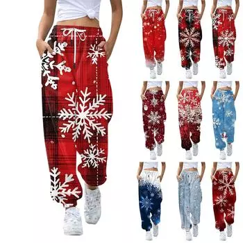 Женские повседневные брюки с завязками на резинке и рождественским принтом, спортивные штаны XXXL чёрный