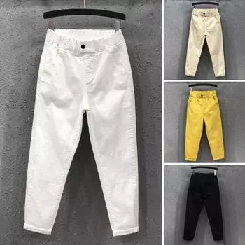 Женские повседневные брюки, шаровары со средней посадкой и эластичной резинкой на талии, однотонные широкие брюки с карманами, уличная одежда 2XL белый