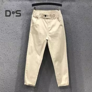 Женские повседневные брюки, шаровары со средней посадкой и эластичной резинкой на талии, однотонные широкие брюки с карманами, уличная одежда M хаки