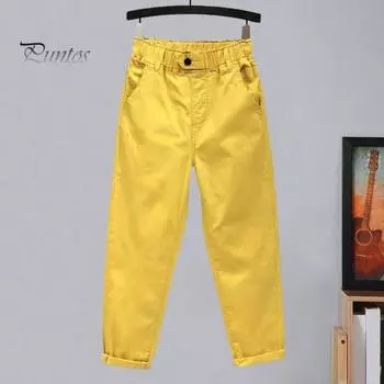 Женские повседневные брюки, шаровары со средней посадкой и эластичной резинкой на талии, однотонные широкие брюки с карманами, уличная одежда M хаки