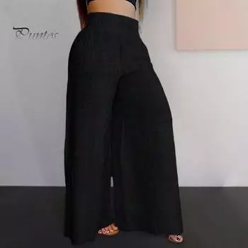 Женские повседневные брюки, широкие эластичные брюки с высокой талией, широкие широкие длинные брюки, однотонные брюки для тренировок в гостиной S вино красного