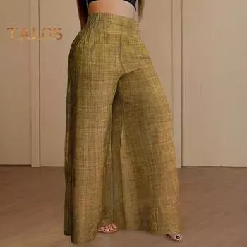 Женские повседневные брюки, широкие эластичные брюки с высокой талией, широкие широкие длинные брюки, однотонные брюки для тренировок в гостиной S вино красного