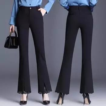 Женские повседневные брюки, широкие брюки-клеш, женские, весна и осень, облегающие, эластичные, с девятью разрезами, большие ярды, черные повседневные брюки для детей S