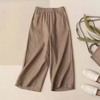 Женские повседневные брюки Широкие брюки с широкими штанинами Женская одежда Прямые тонкие срезы больших размеров Повседневные брюки Petite Seven-minute Летние брюки M чёрный