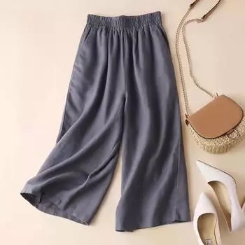 Женские повседневные брюки Широкие брюки Seven-minute Широкие брюки Женские летние тонкие брюки для женщин Брюки для мам больших размеров для женщин M белый