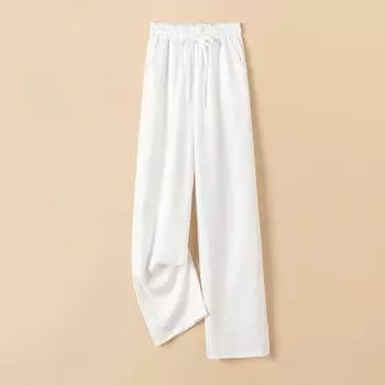 Женские повседневные брюки, широкие брюки, женские, с высокой талией, драпированные, весенние и летние, белые брюки, свободные, прямые, тянущиеся, повседневные M