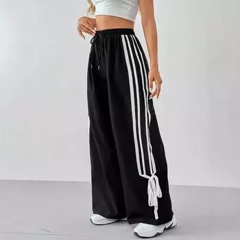 Женские повседневные брюки широкого кроя контрастного кроя 2025 года — европейский и американский модный стиль, узкие, с высокой талией, весна/лето S