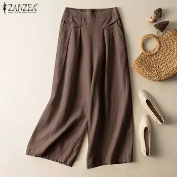 Женские повседневные брюки свободного кроя с эластичной резинкой на талии ZANZEA, однотонные M чёрный