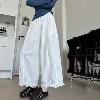 Женские повседневные брюки свободного кроя с высокой посадкой, модные брюки с широкими штанинами, однотонные, летние брюки длиной до щиколотки, 2025 S белый
