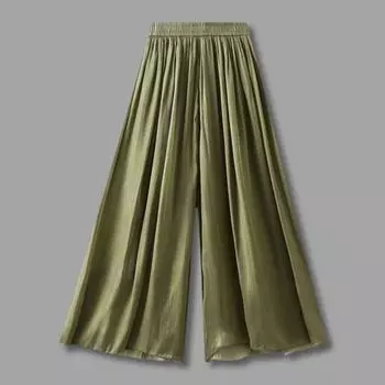 Женские повседневные брюки, юбка с эластичной резинкой на талии, широкие брюки, однотонные плиссированные брюки из перламутровой пряжи, уличная одежда белый
