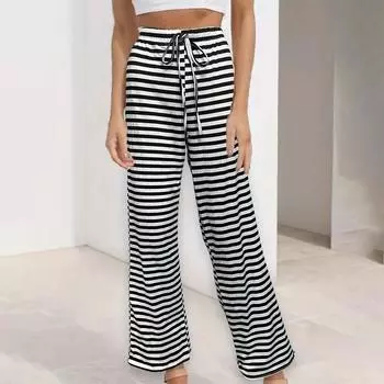 Женские повседневные брюки. Удобные повседневные эластичные широкие брюки на шнурке. L чёрный