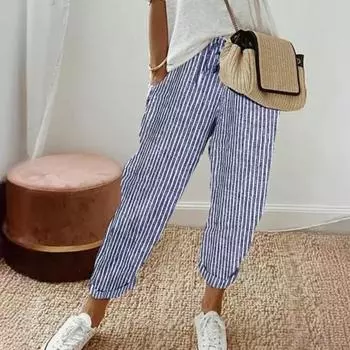 Женские повседневные брюки в полоску с принтом, свободные длинные брюки с эластичной резинкой на талии и регулируемым шнурком, брюки для отдыха, уличная одежда XL серый