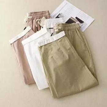 Женские повседневные брюки в стиле ретро, эластичные длинные брюки с высокой талией и широкими штанинами, однотонные длинные брюки с карманами XL белый