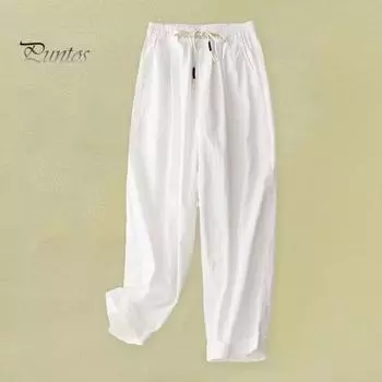Женские повседневные брюки в стиле ретро, эластичные длинные брюки с высокой талией и широкими штанинами, однотонные длинные брюки с карманами XL белый