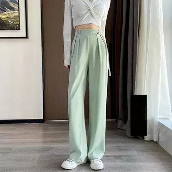 Женские повседневные брюки, весенняя мода в китайском стиле, нишевый дизайн, прямые костюмные брюки с высокой талией, элегантные женские мешковатые винтажные брюки Y2k 2XL светло-зеленый