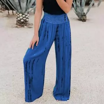 Женские повседневные брюки весна-лето, широкие эластичные длинные брюки с высокой талией и принтом тай-дай, широкие брюки с карманами, уличная одежда L зелёный