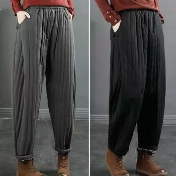 Женские повседневные брюки Yousheng, эластичные, с высокой талией, свободные, утолщенные, с карманами, однотонные повседневные брюки XL серый