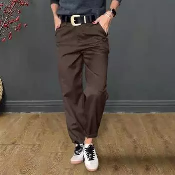 Женские повседневные брюки Yousheng, однотонные свободные брюки с высокой талией и карманами, универсальные стильные брюки для костюма XL
