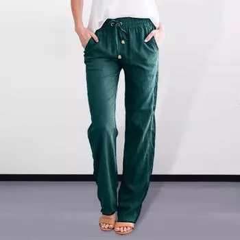 Женские повседневные брюки Yousheng, прямые, широкие, однотонные, длинные брюки с карманами, эластичный пояс, регулируемые, со шнурком, походные брюки L