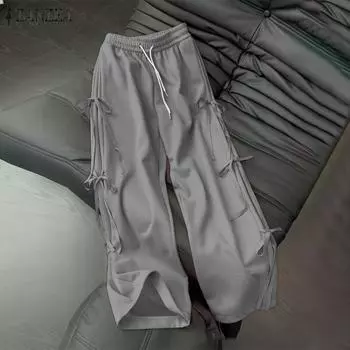 Женские повседневные брюки ZANZEA с эластичной резинкой на талии и декорированным узлом S серый