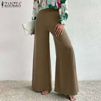 Женские повседневные брюки ZANZEA с высокой свободной талией и широкими штанинами S чёрный