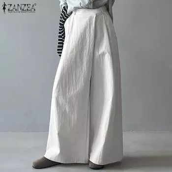 Женские повседневные брюки ZANZEA с высокой талией и карманами, плиссированные, широкие брюки M чёрный