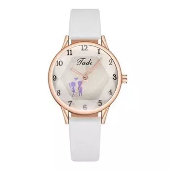 Женские повседневные часы для пары Love Heart с круглым циферблатом, ремешок из искусственной кожи, женские кварцевые цифровые наручные часы для девочек, модные украшения, подарок на день рождения белый