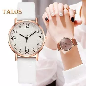 Женские повседневные часы с круглым циферблатом, ремешок из искусственной кожи, кварцевый механизм, цифровые наручные часы для девочек, модные украшения, подарок на день рождения чёрный