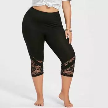 Женские повседневные черные кружевные леггинсы, летние узкие брюки, женские брюки для йоги больших размеров (XL-5XL) XL