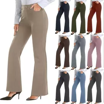 Женские повседневные деловые рабочие брюки с карманами, обычные микро-клеш L кофейный